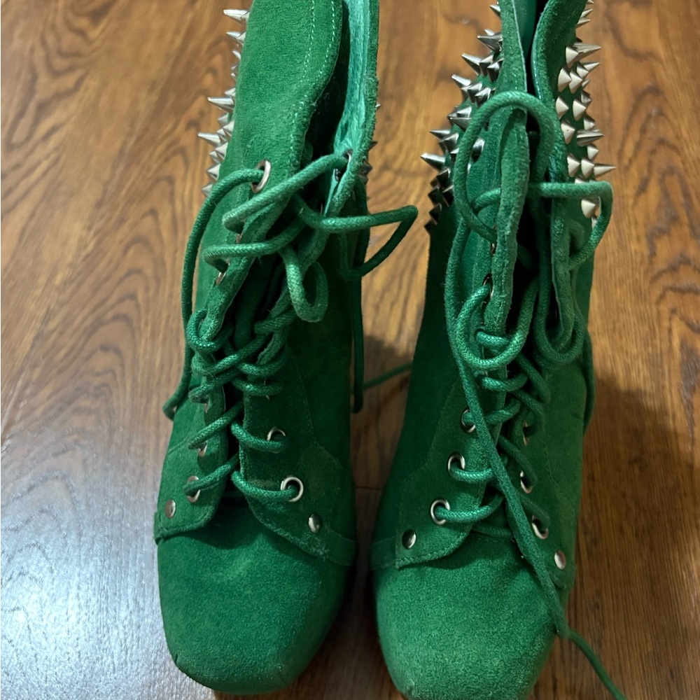 Jeffrey Campbell Green Lace Up Spiked Boots